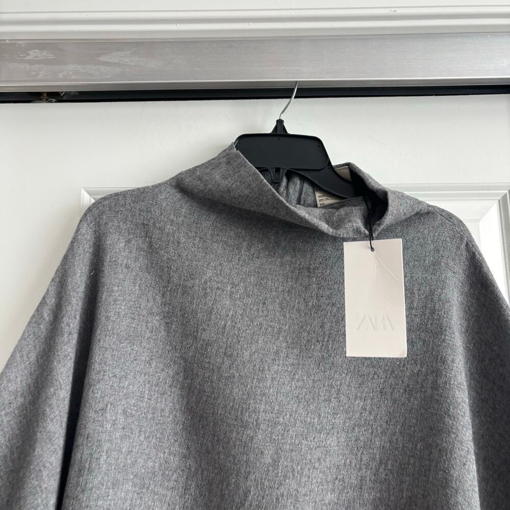 NWT ZARA MANTECO Wool Blend Oversized Cape Grey High Neck Poncho Coat Wrap M - Picture 3 of 12